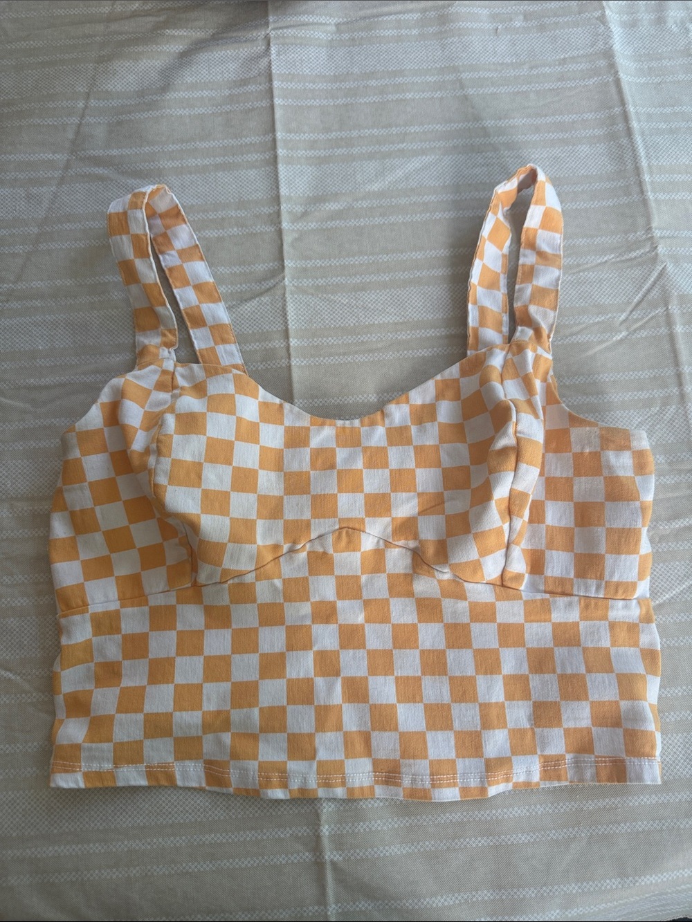 Hollister Yellow and White Checkered Cropped Tank